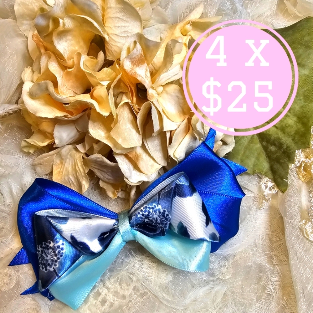 💍 Blue floral print hairbow